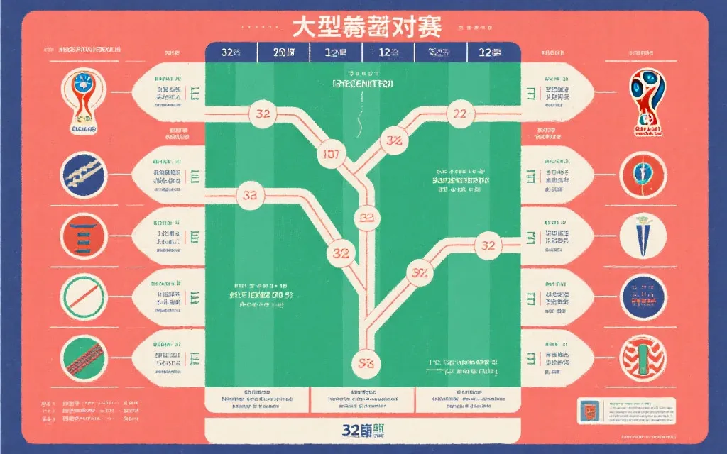扩军后世界杯晋级路径与淘汰赛对阵的概念示意图